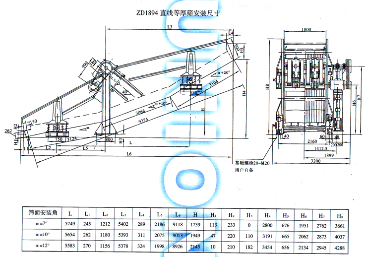 ZD型直線(xiàn)等厚篩安裝尺寸圖1